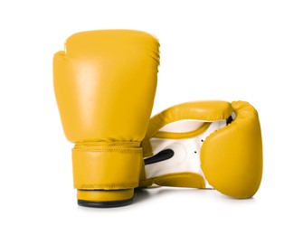 Image of Pair of yellow boxing gloves isolated on white