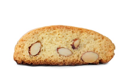 Slice of tasty cantucci isolated on white. Traditional Italian almond biscuits