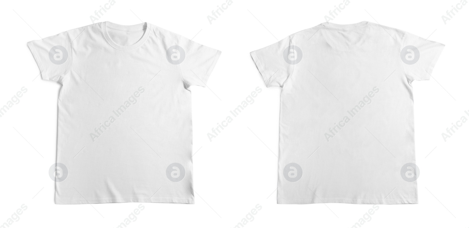 Image of T-shirt with space for design isolated on white. Back and front views