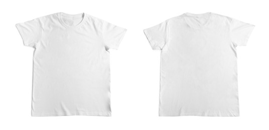 Image of T-shirt with space for design isolated on white. Back and front views