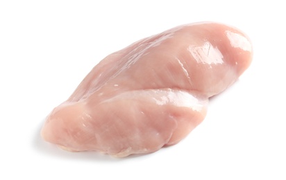 Photo of Raw chicken fillet on white background. Natural food high in protein