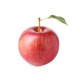 One ripe red apple with leaf isolated on white