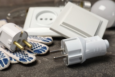 Set of electrician's equipment on gray table