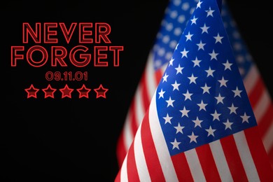 Image of Memorial Day. American flag on black background, closeup