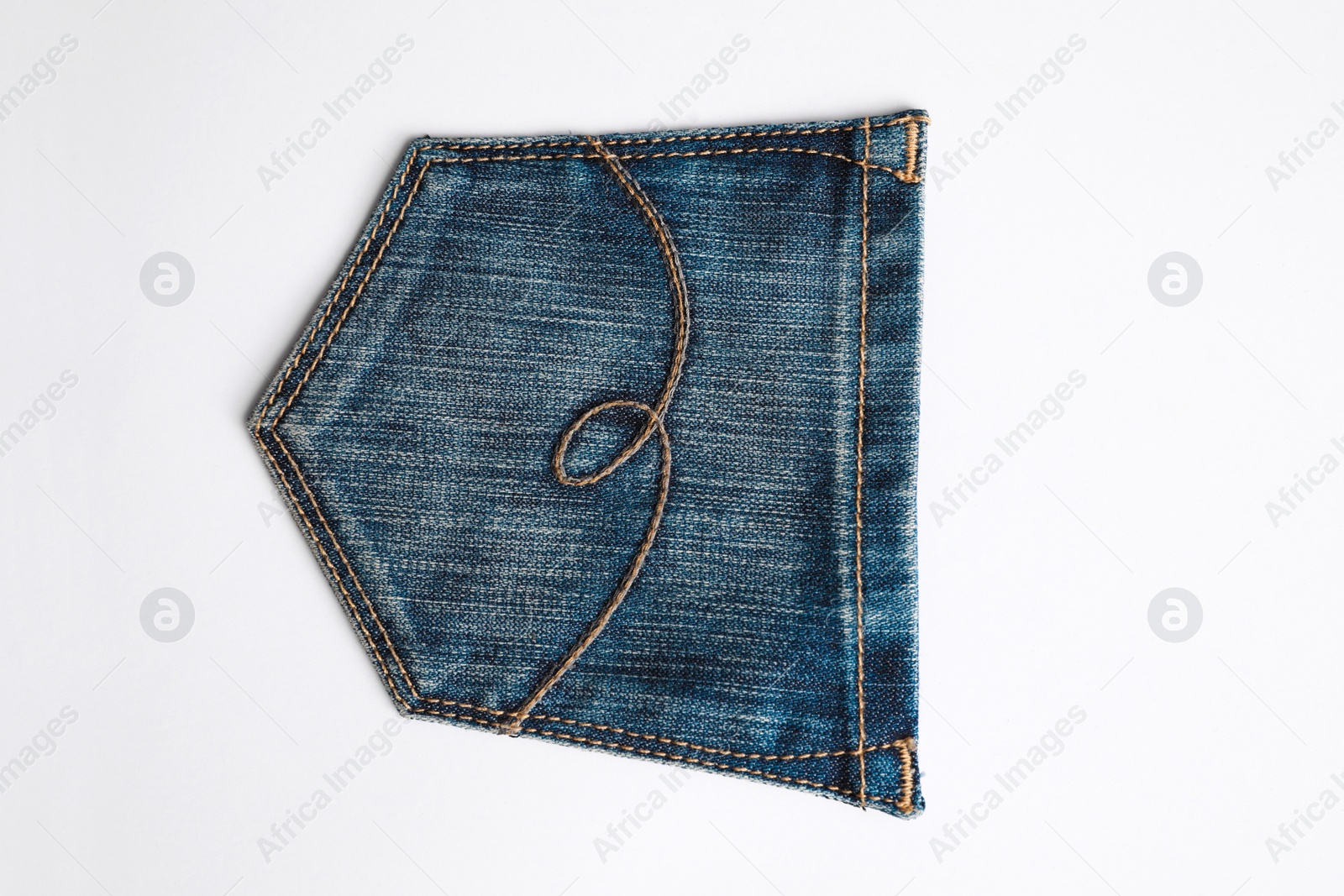 Photo of Jeans pocket isolated on white, top view