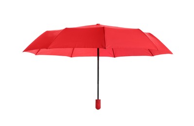 Photo of Stylish open red umbrella isolated on white