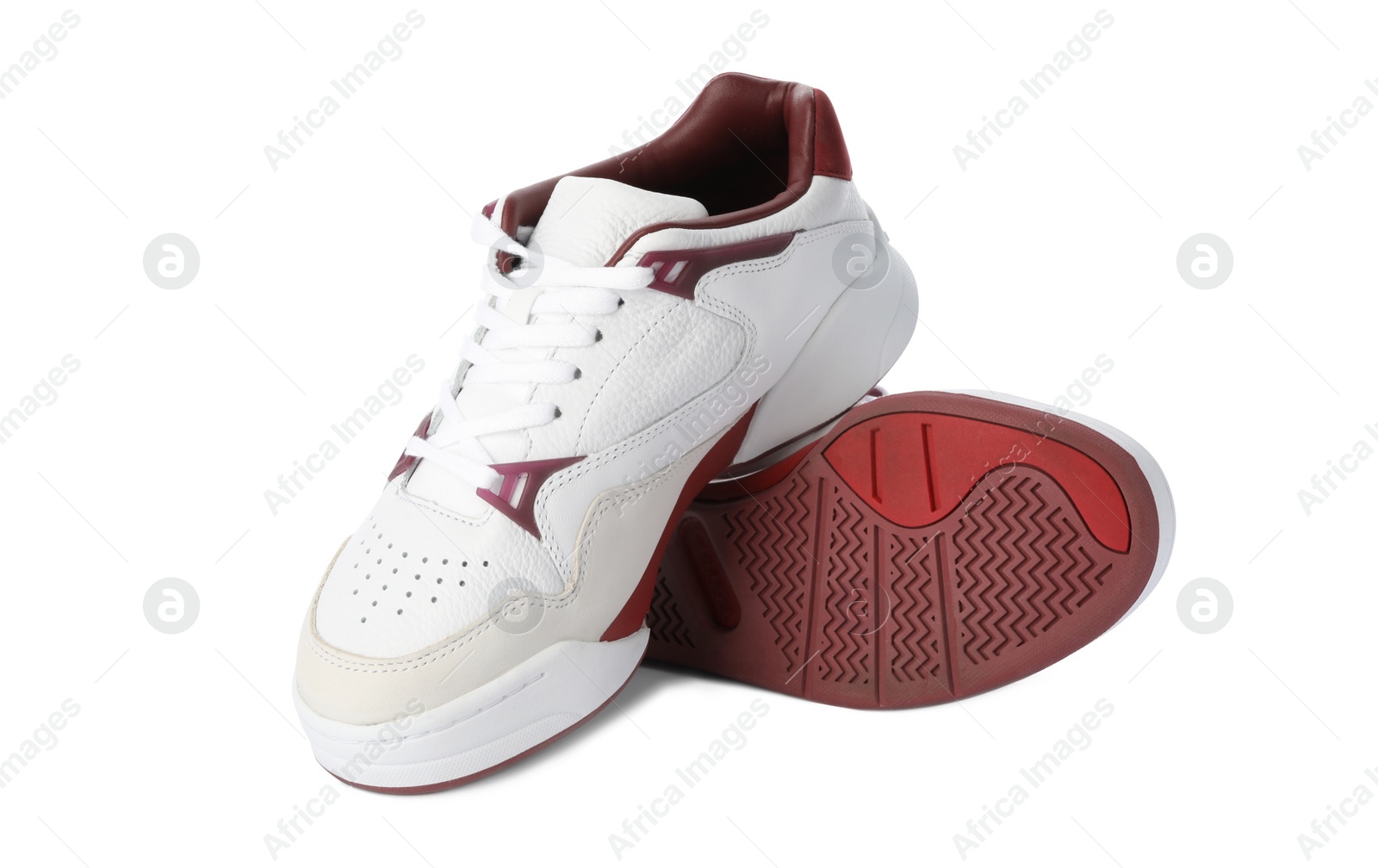 Photo of Pair of stylish shoes on white background