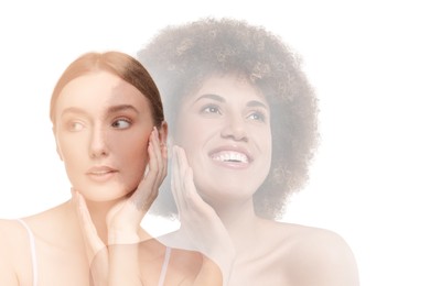 Double exposure of beautiful women on white background