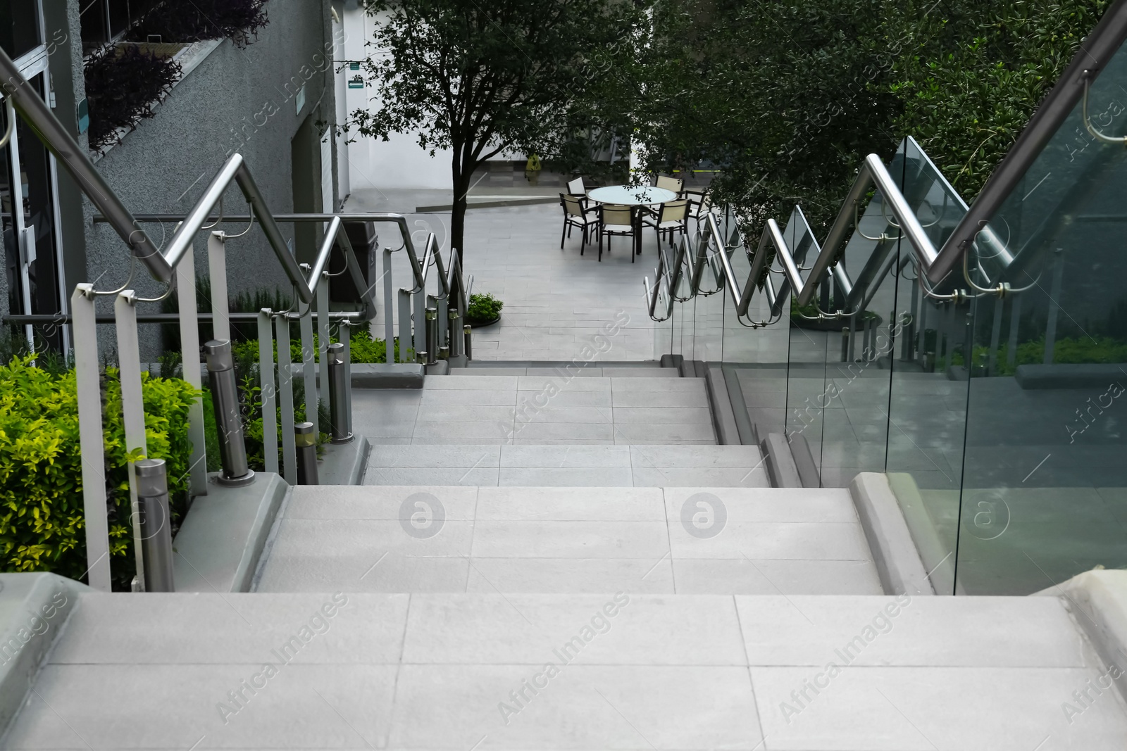 Photo of Outdoor staircase with metal handrails in park