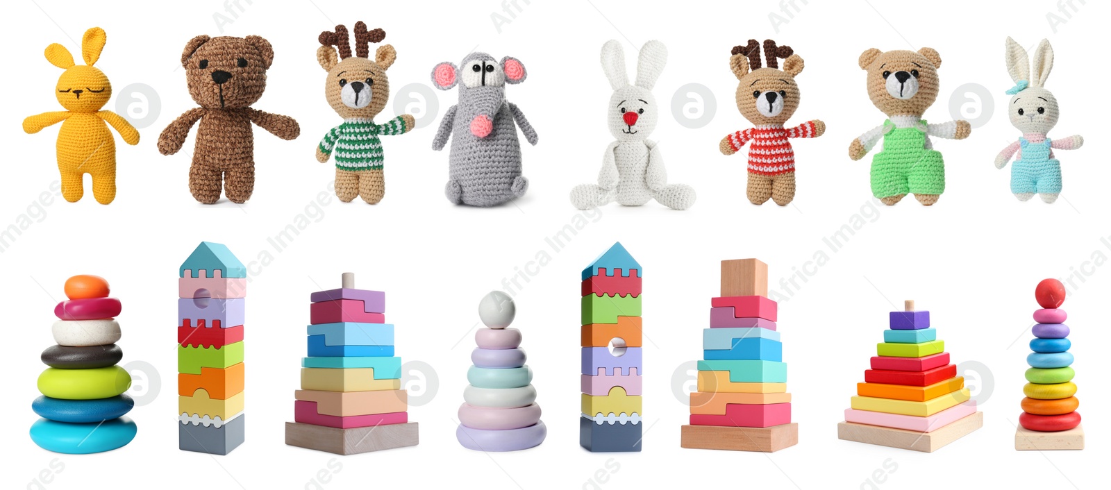 Image of Set with different toys isolated on white