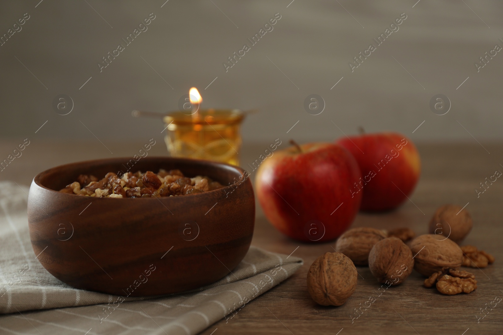 Photo of Fasting meals on wooden table. Lent season