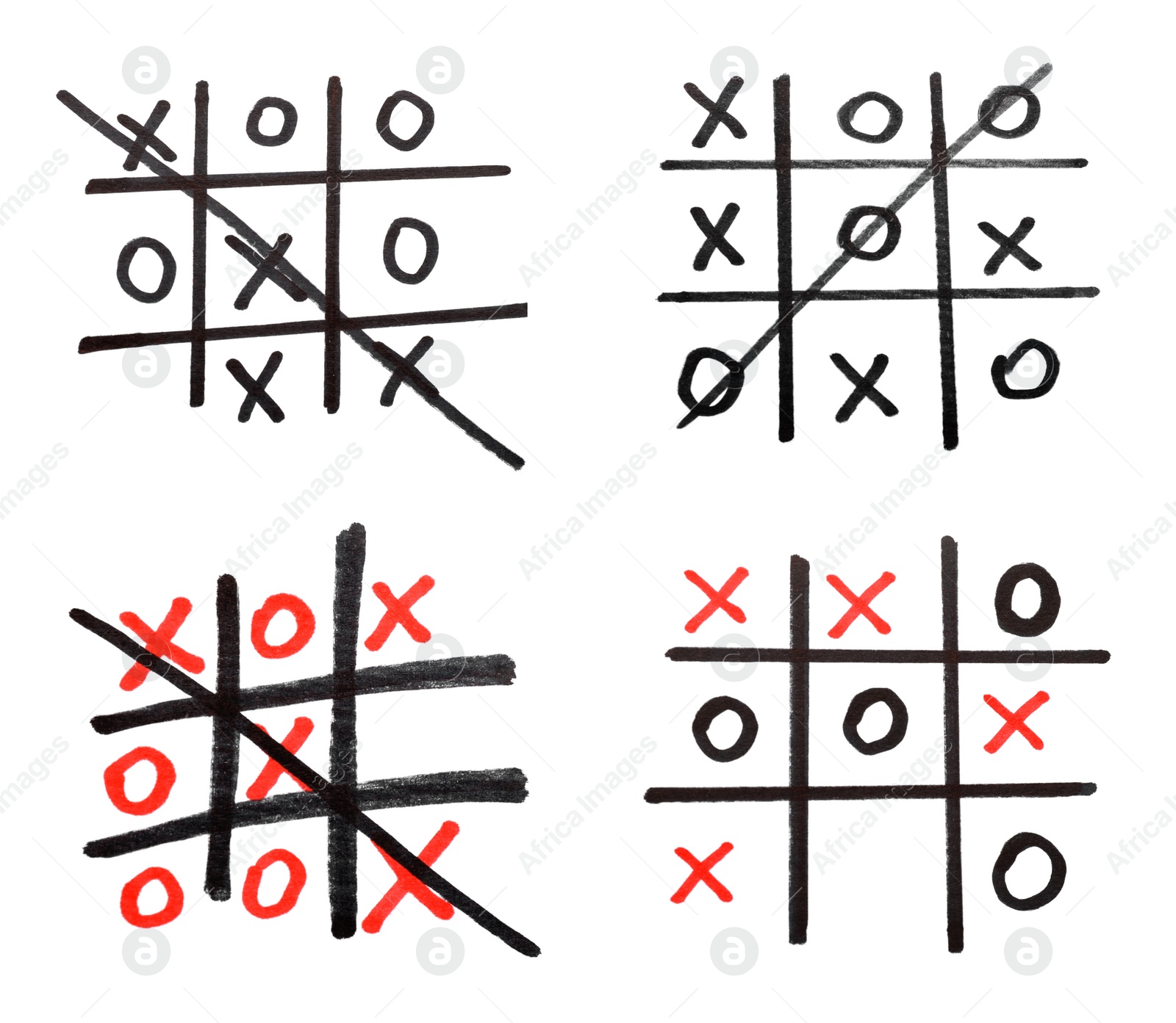 Image of Tic tac toe game on white background, collage