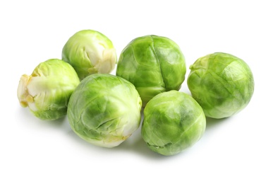 Photo of Fresh tasty Brussels sprouts on white background