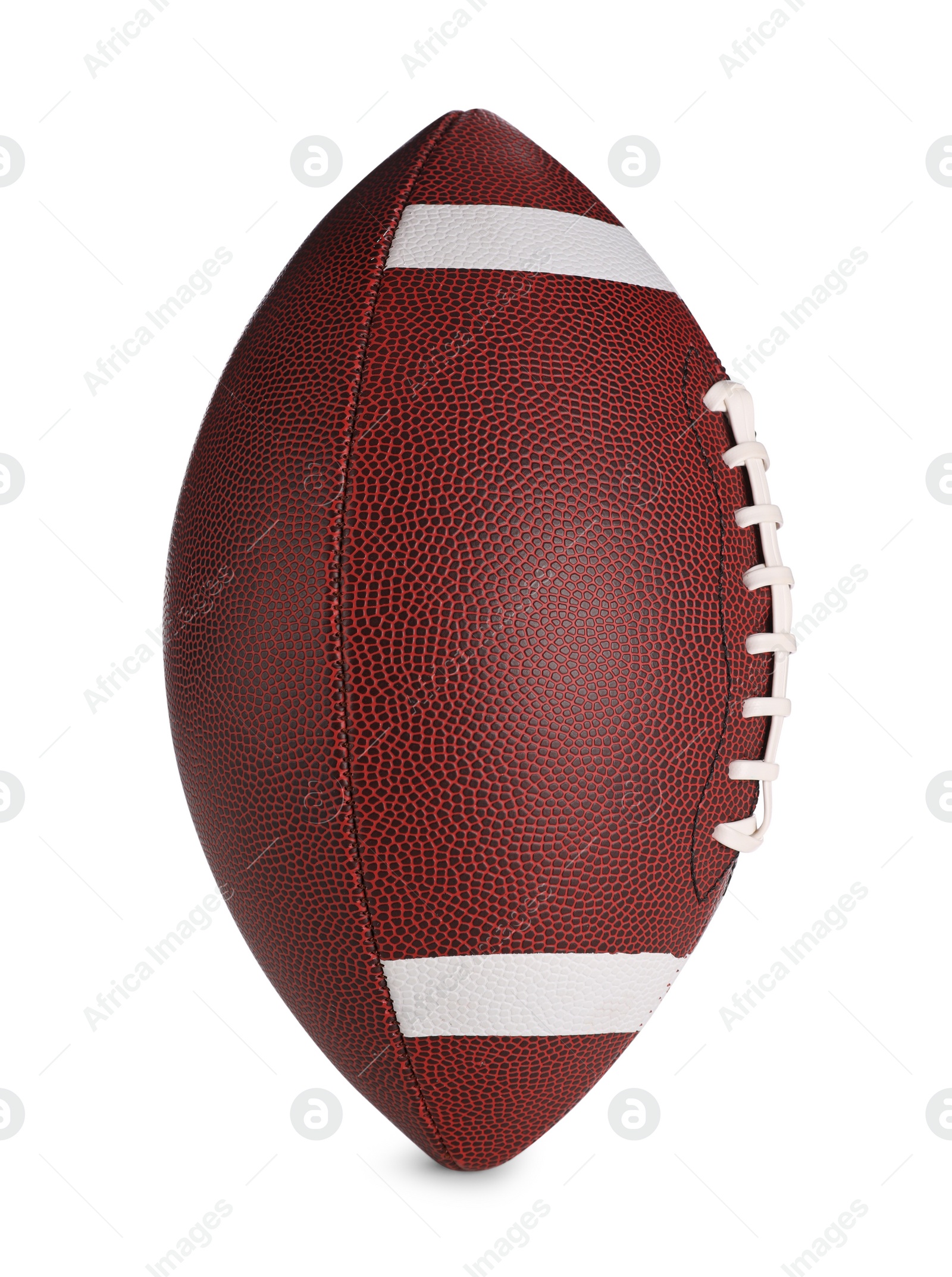 Photo of Leather American football ball on white background