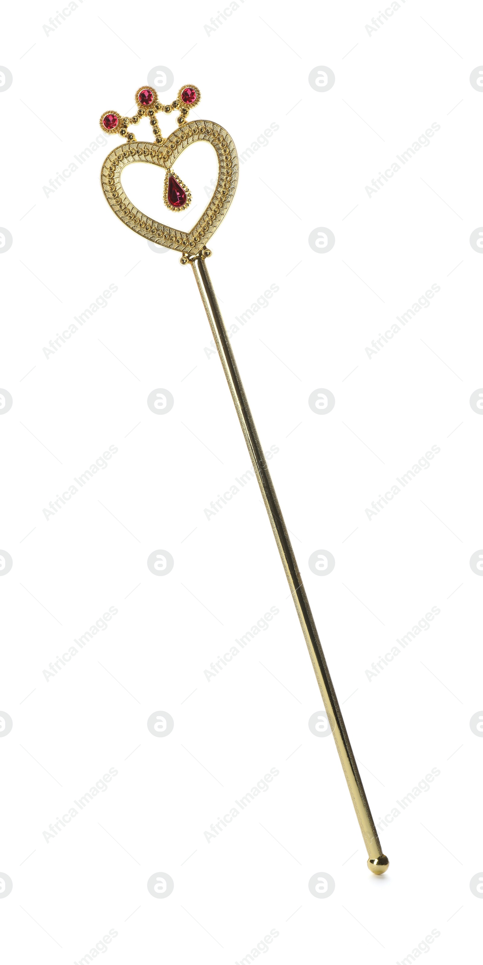 Photo of Beautiful golden magic wand isolated on white