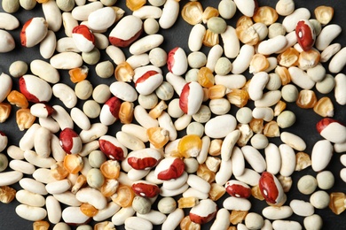 Mixed vegetable seeds on table, flat lay