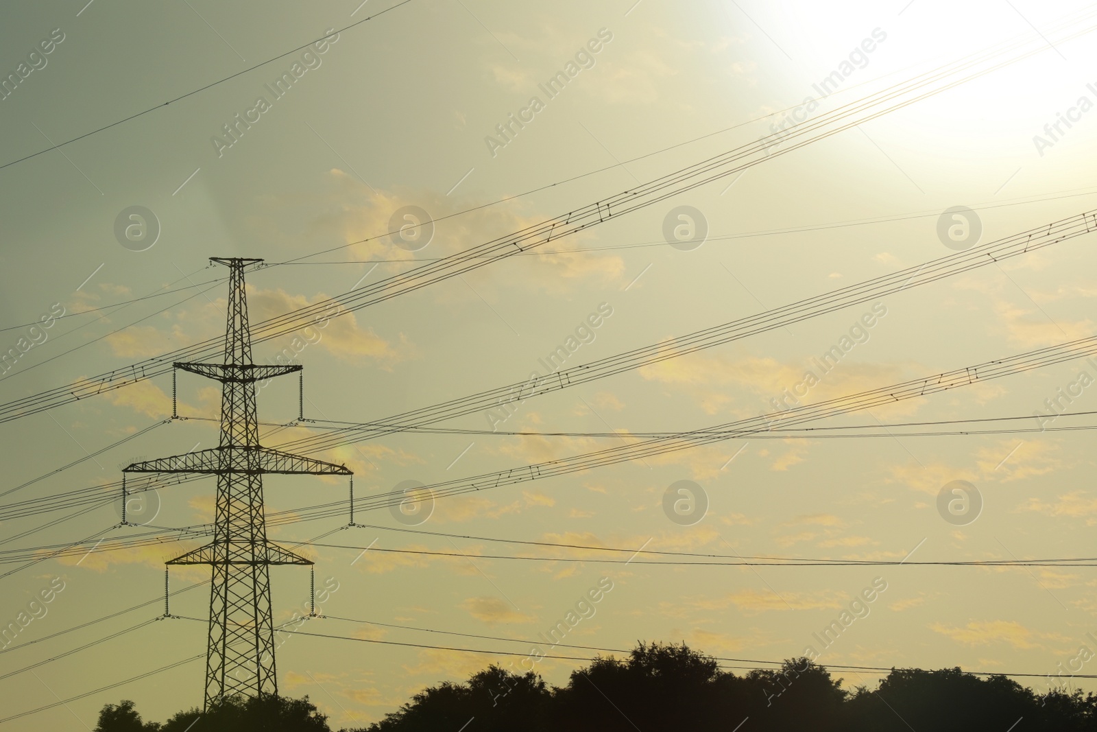 Photo of Telephone pole with cables on sunny day outdoors