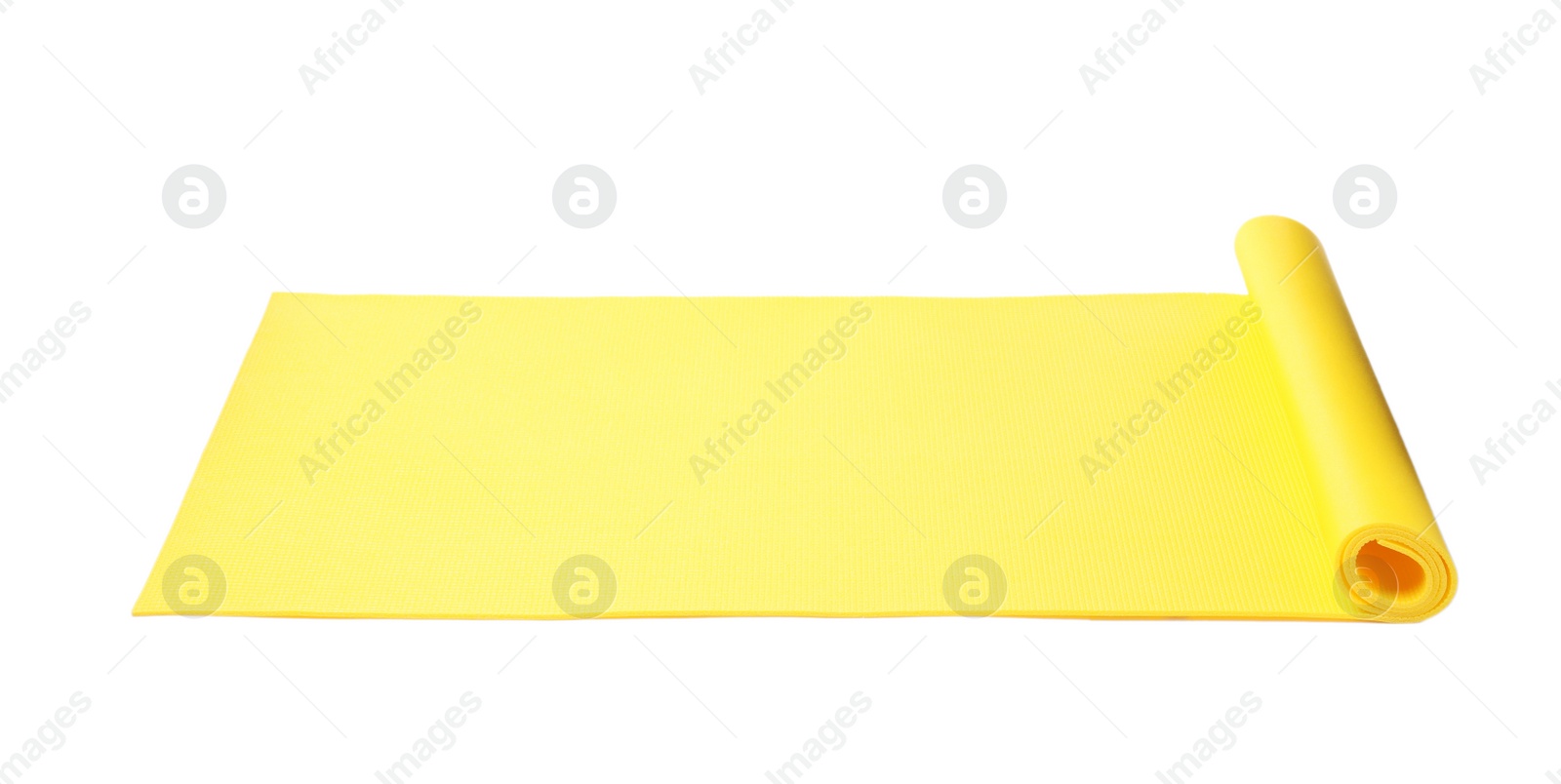 Photo of Bright yellow camping mat isolated on white