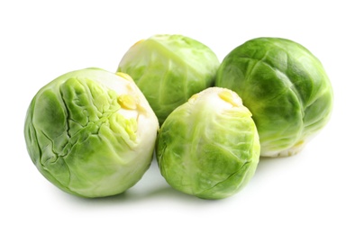 Photo of Fresh tasty Brussels sprouts on white background