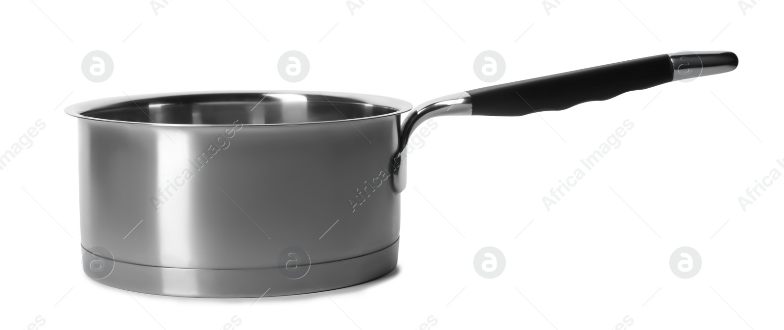 Photo of Empty modern steel saucepan isolated on white