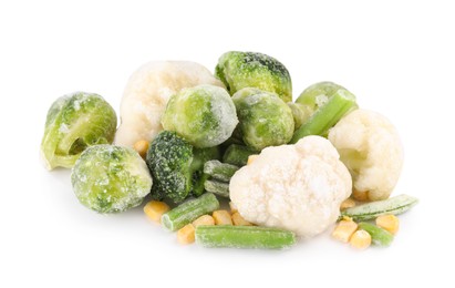 Mix of different frozen vegetables isolated on white