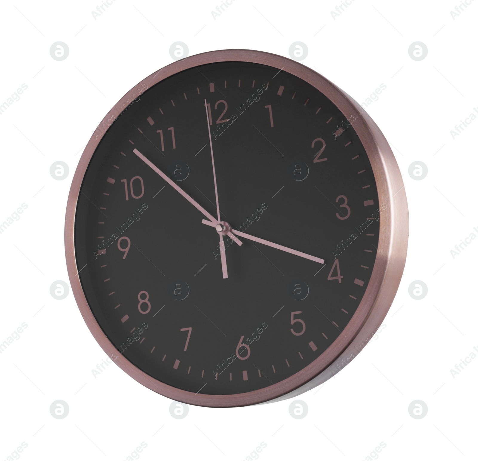 Photo of Stylish round clock isolated on white. Interior element