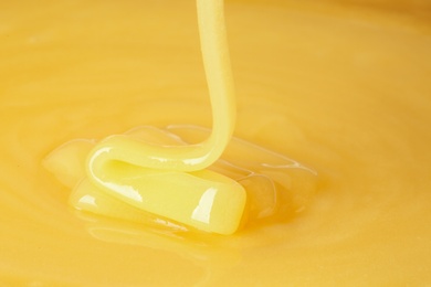 Photo of Pouring fresh sweet honey, closeup