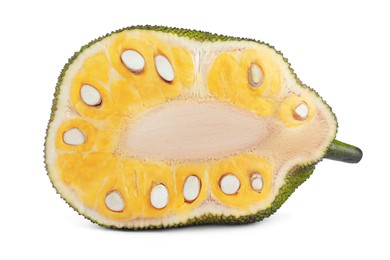 Half of delicious fresh exotic jackfruit isolated on white