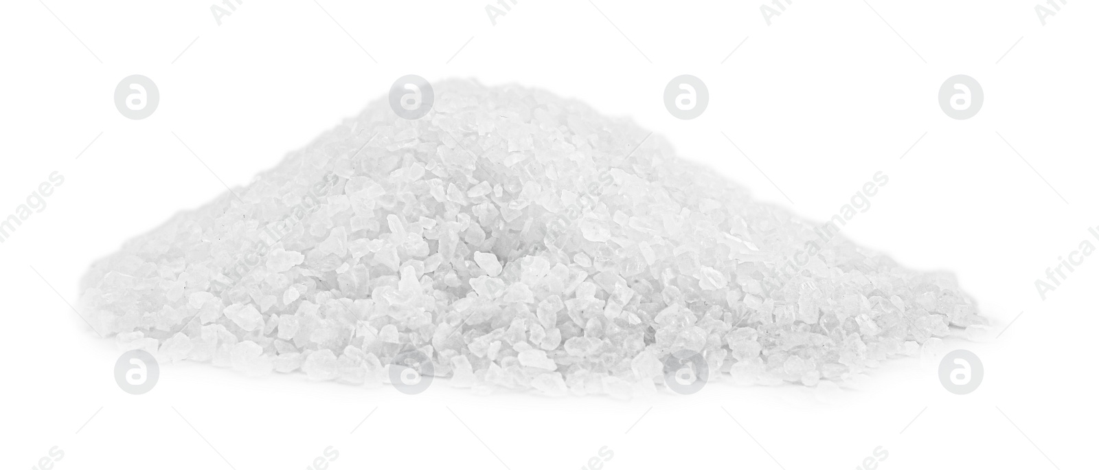 Photo of Heap of natural salt isolated on white