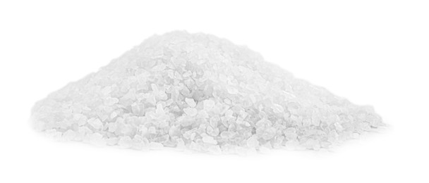 Photo of Heap of natural salt isolated on white