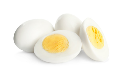 Fresh hard boiled chicken eggs isolated on white