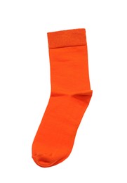 Photo of Orange sock isolated on white, top view