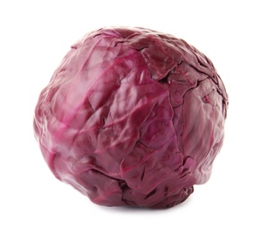 Photo of Whole ripe red cabbage on white background