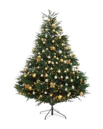 Photo of Christmas tree with beautiful decorations isolated on white