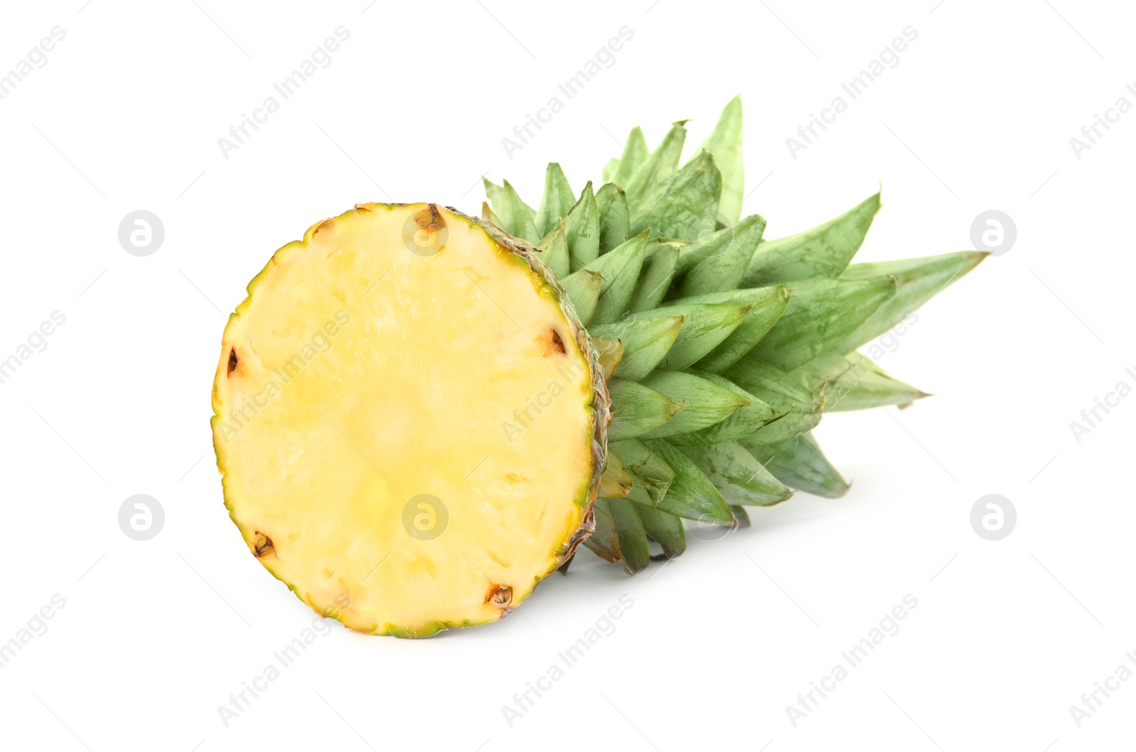 Photo of Cut fresh juicy pineapple on white background