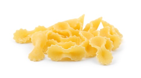 Photo of Pile of raw farfalline pasta isolated on white