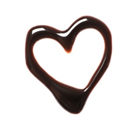 Heart made of dark chocolate on white background, top view