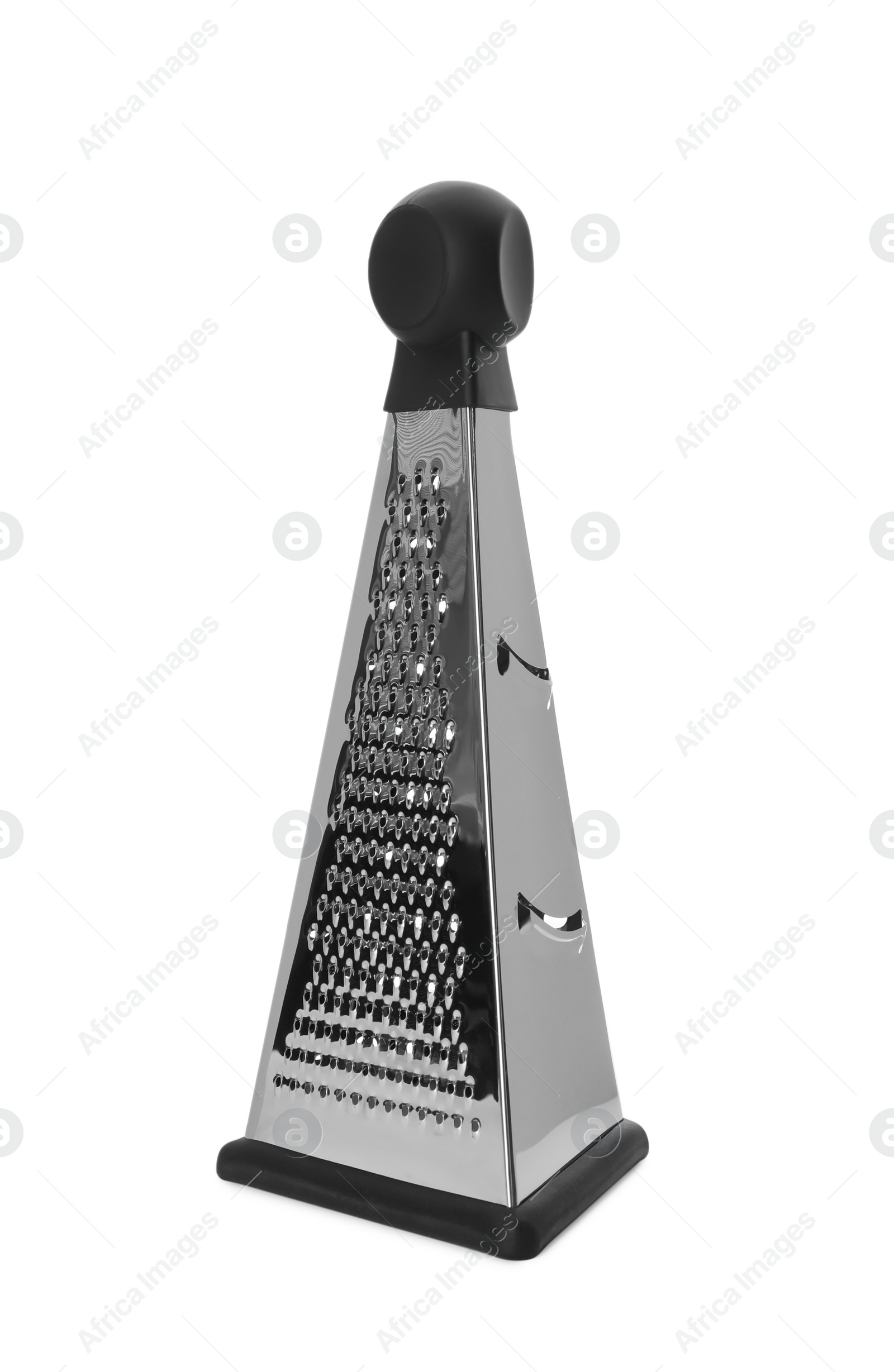 Photo of Stainless steel grater on white background. Kitchen utensil