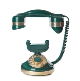 Elegant vintage green telephone isolated on white