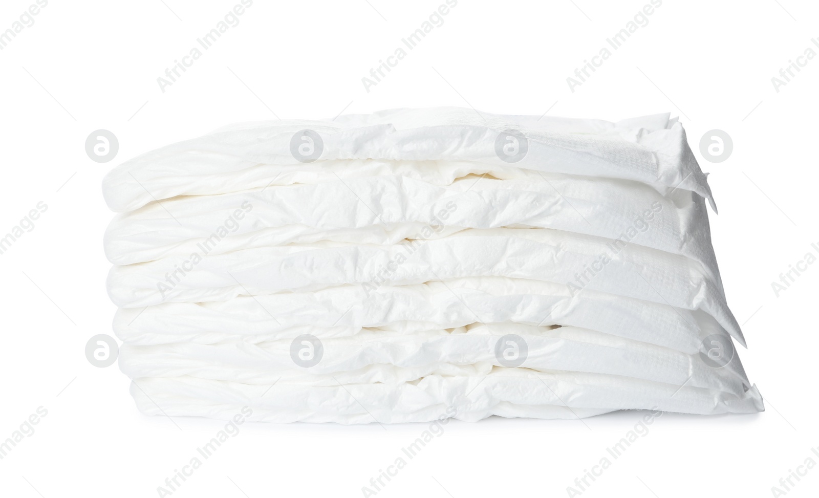 Photo of Stack of baby diapers isolated on white