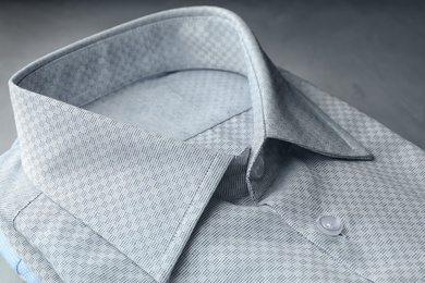 Photo of Stylish male shirt with pattern, closeup view