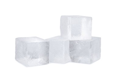 Photo of Many clear ice cubes isolated on white