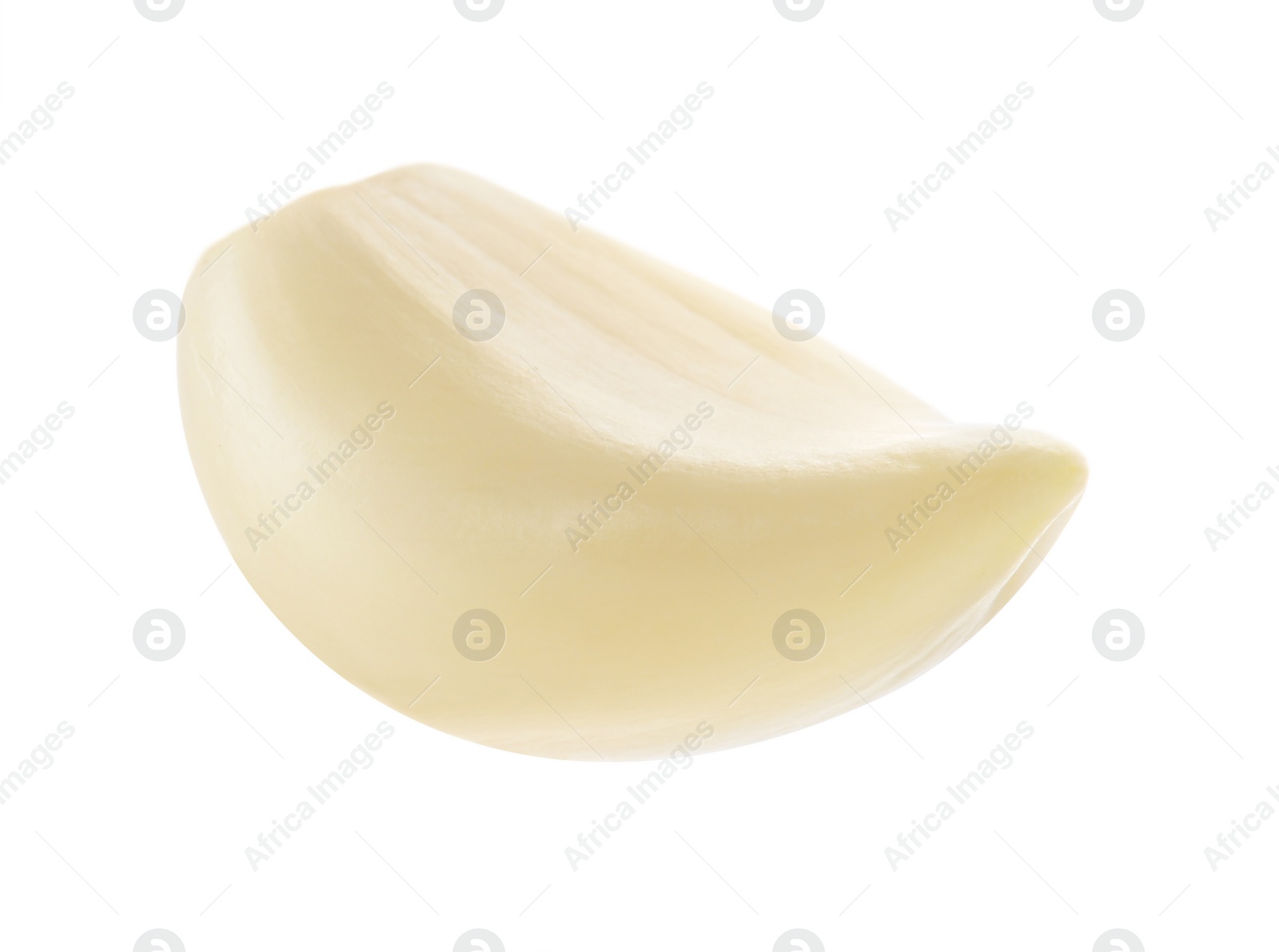 Photo of One peeled clove of garlic isolated on white