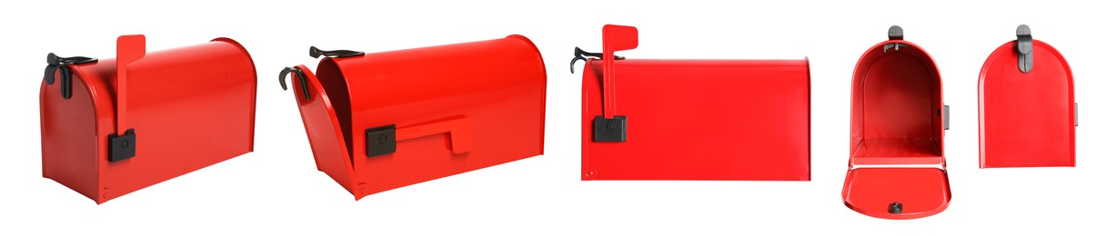 Image of Set with red letter boxes on white background. Banner design