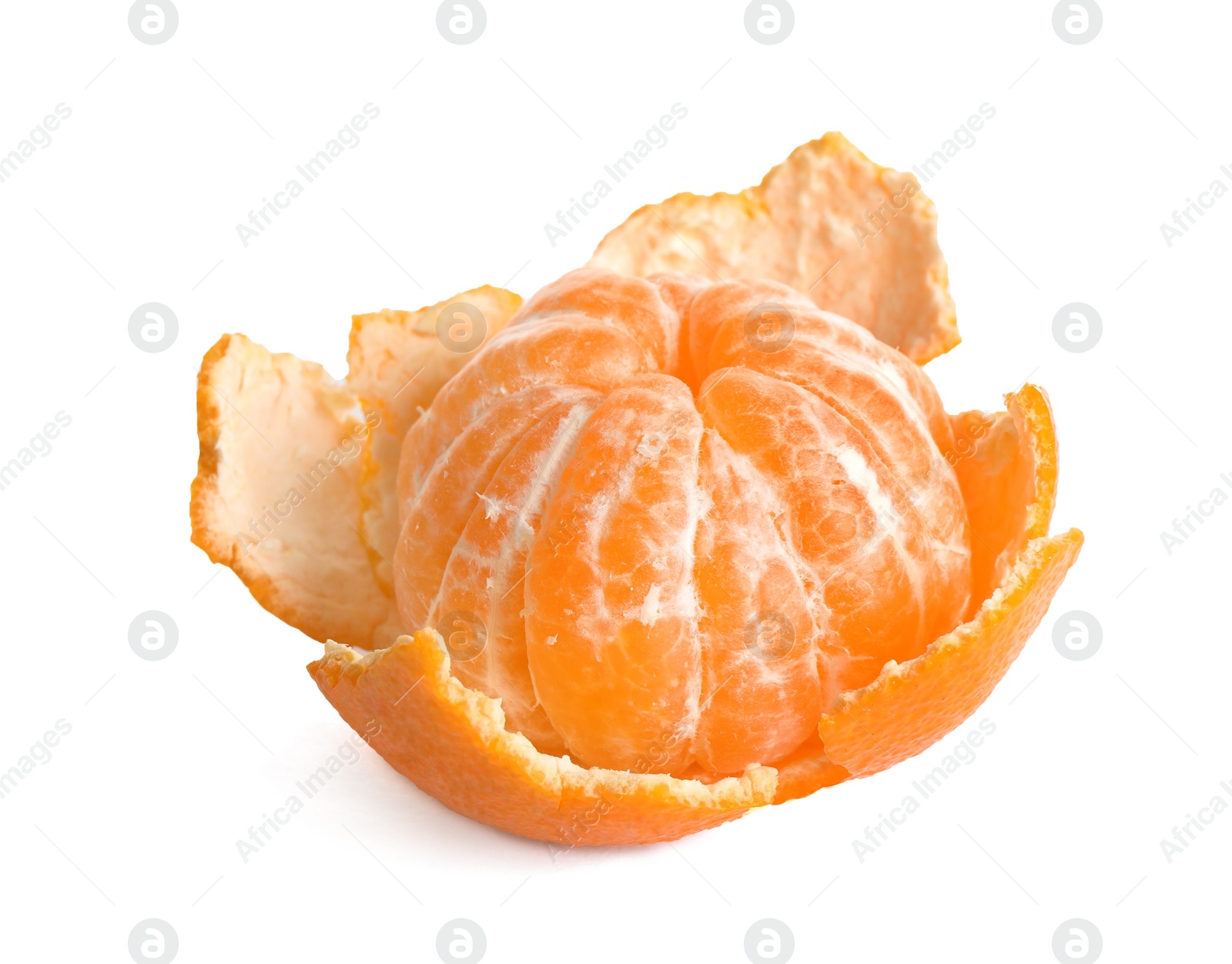 Photo of Peeled fresh juicy tangerine isolated on white