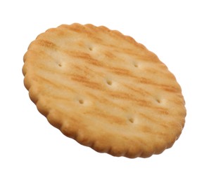 Photo of Tasty crispy round cracker isolated on white