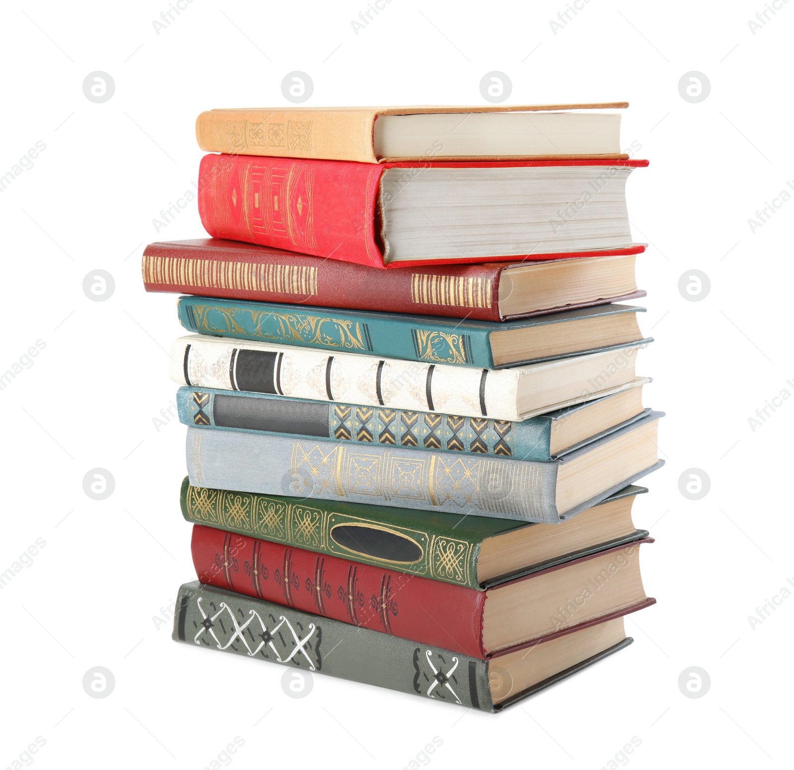 Photo of Stack of hardcover books on white background