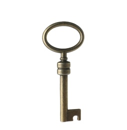 Photo of One bronze vintage key on white background