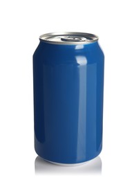 Photo of Blue aluminum can isolated on white. Mockup for design