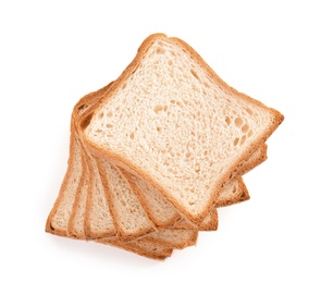 Fresh wheat bread on white background, top view